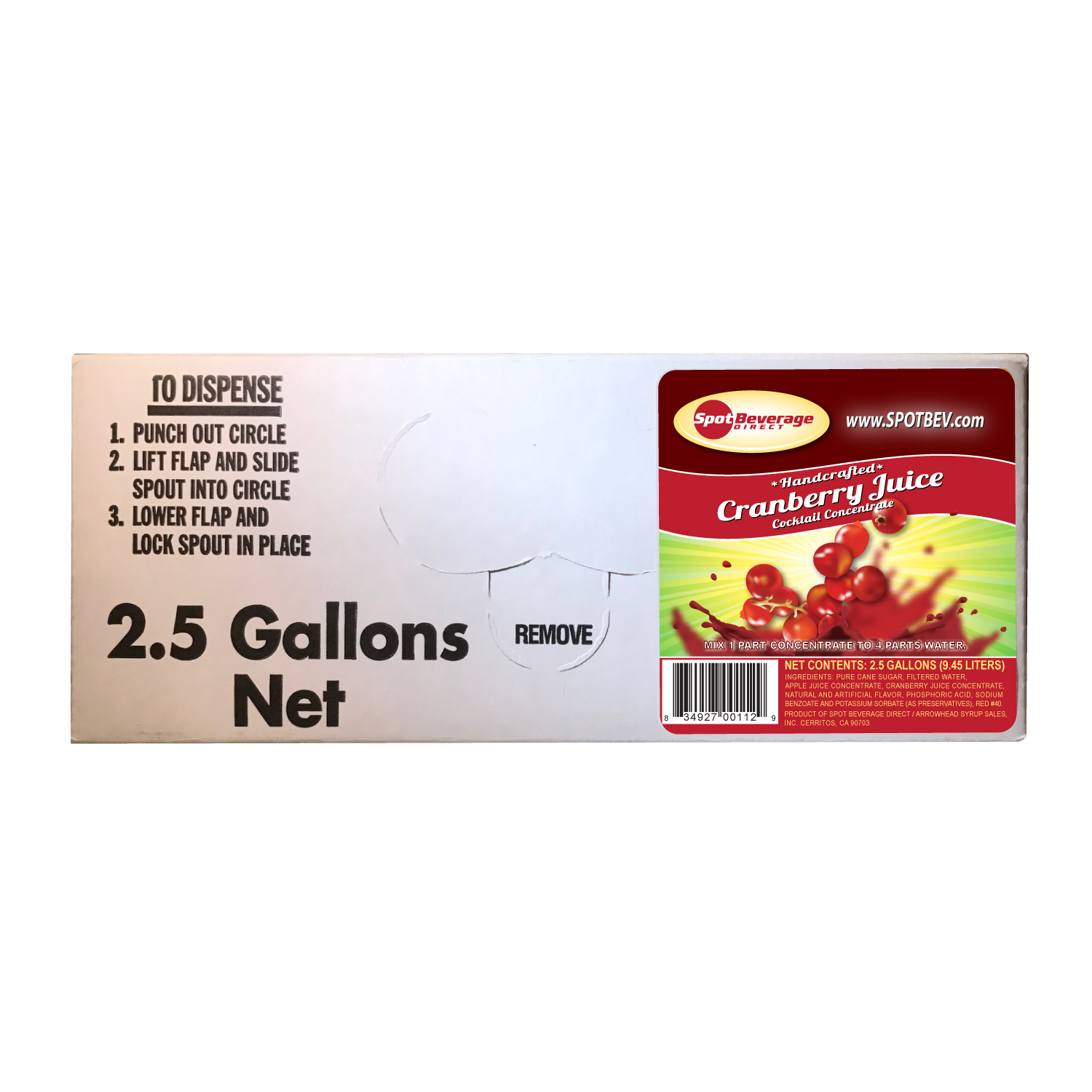 Spot Premium Cranberry Juice Cocktail 2.5 gal. Bag-n-Box (1 to 4 Concentrate)